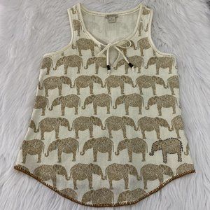Lucky Brand womens Small sleeveless blouse boho elephant print cotton